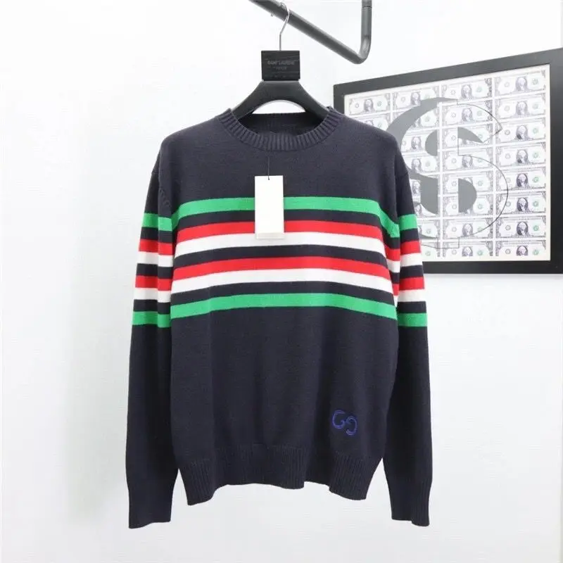 

Autumn winter 2021 new color striped sweater women's classic round neck casual fashion top version loose