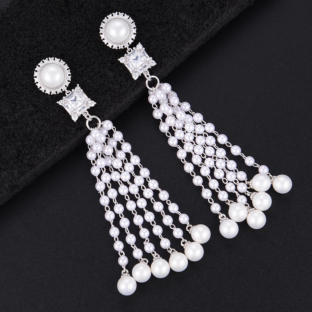 

LARRAURI 2019 Beautiful bohemian Fringe Simulated Pearl Earrings for Women Trendy Tassel Earrings Party Wedding Jewelry