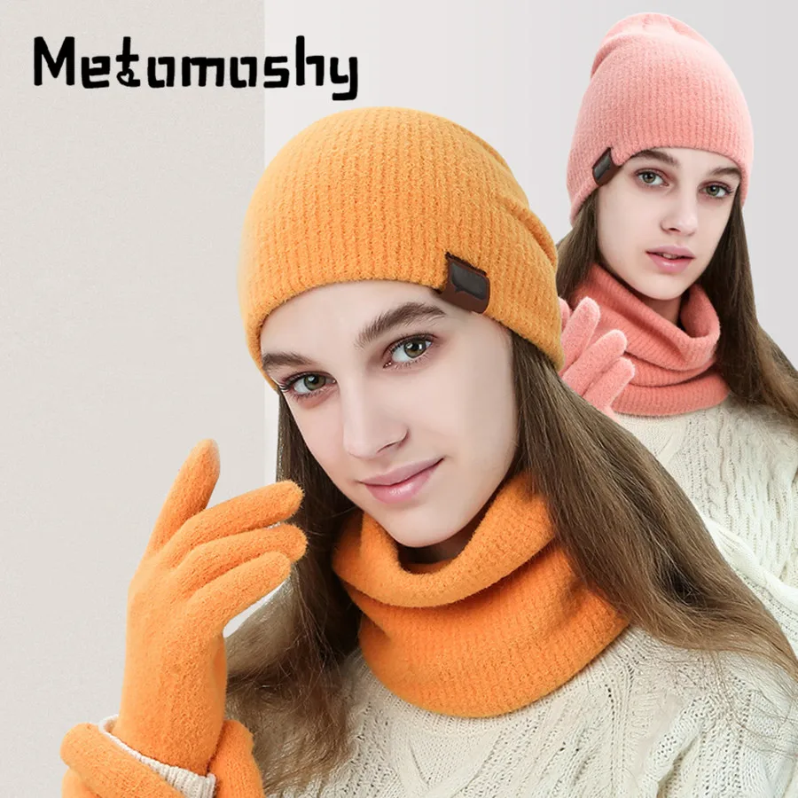 

2020 New Winter Hats Scarf Gloves Set for Women Men Thick Cotton Winter Accessories Set 3 Piece Female Male Beanie Scarf Gloves