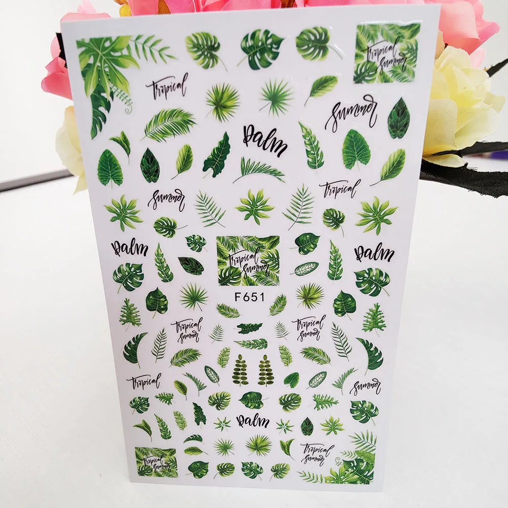 

Hello Summer 3D Self Adhesive Stickers For Nails Vigorous Leaves Leaf Nail Art Decorations Foil Decals Manicure Accessories