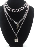 gothic style lock pendants necklace for women silver key charm mens neck chain multi layerd aluminum jewelry accessories