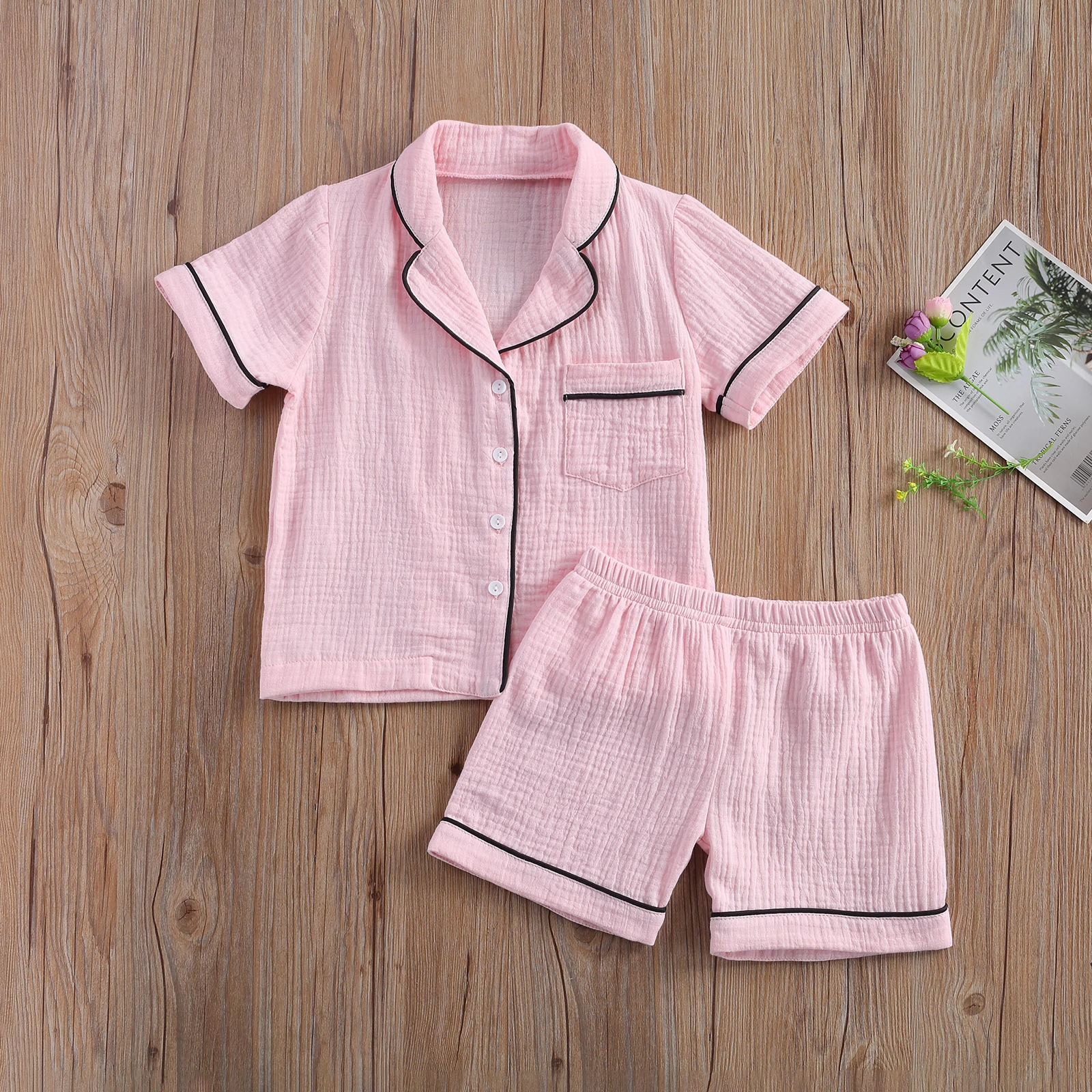 2-7Y Summer Baby Girls Boys Pajama Sets Pattern Print Short Sleeve Single Breasted Shirts Tops Shorts 2pcs Boy Sleepwear | Мать и ребенок