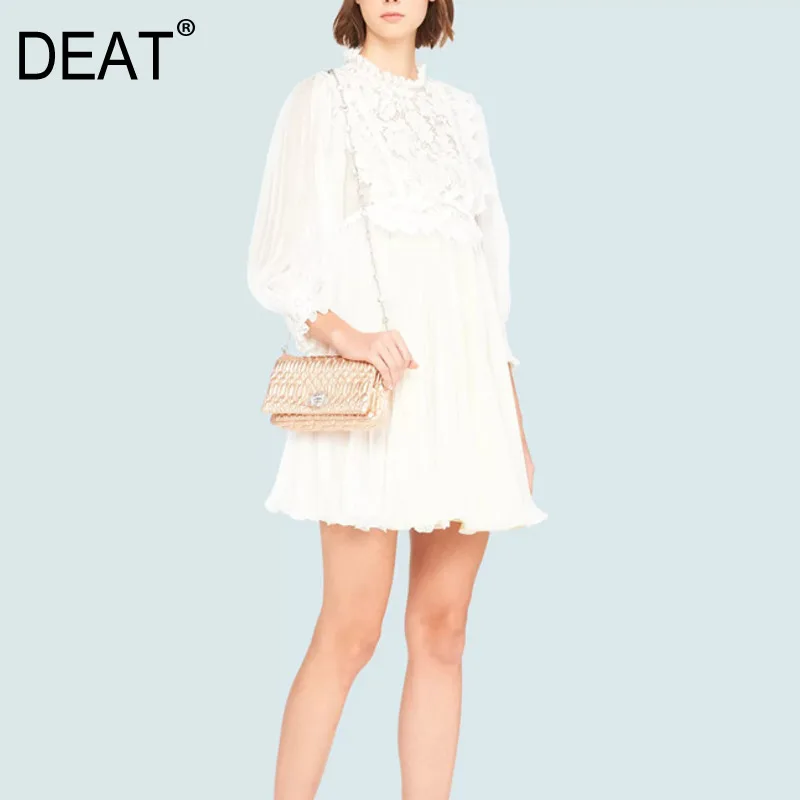 Женское кружевное платье с рукавами-фонариками deat белое ажурное вышивкой и