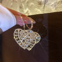 new arrival exaggerated sparkling crystal heart large earrings for women party wedding jewelry statement rhinestone earrings