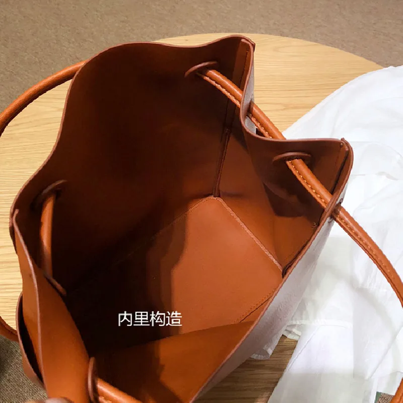 

women 2021 novelty brief apricot brown black bucket shoulder bag for female design tide soft crossbody bag