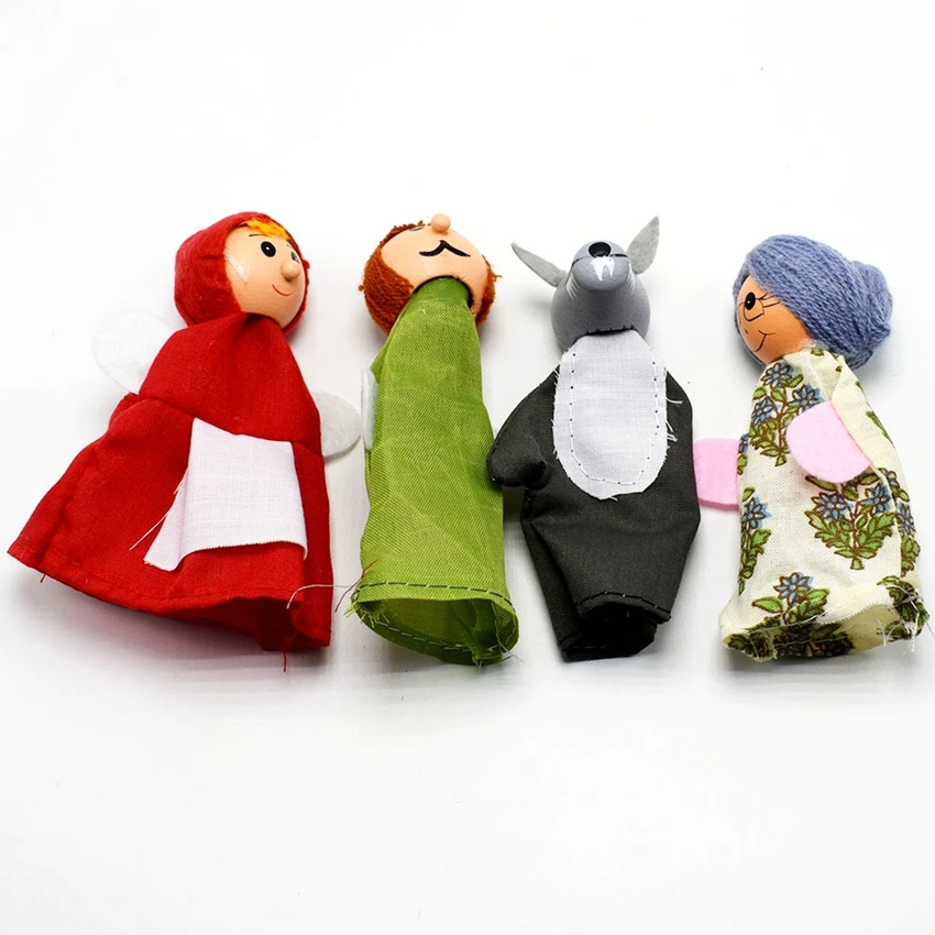 8Pcs/Lot Kids Baby Toys Finger Puppets Doll Plush Hand Hood Wooden Headed Fairy Tale Story Gray Wolf Puppet | Игрушки и хобби