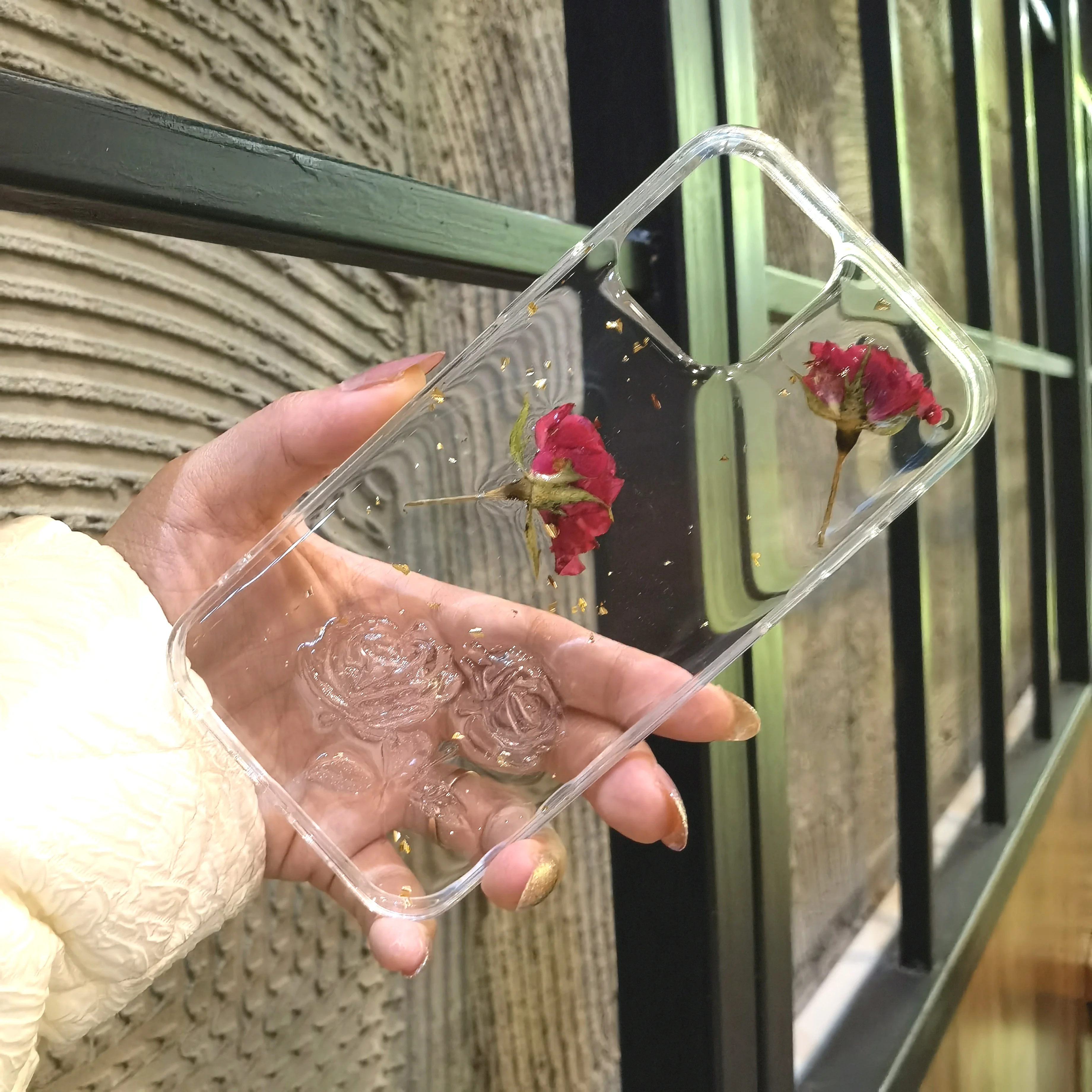 

Vya Dried Flower rose Silver foil Clear Phone Cases For iPhone1211 ProMax XSMaxXR X 6 6S7 8 Plus SE Soft Silicone Cover