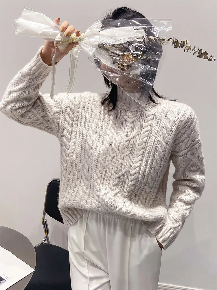 Женский свободный кашемировый свитер льняной с полувысоким | Водолазки -1005003580074751