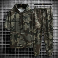 spring summer new camouflage mens suit sports fitness short sleeve hoodietrousers men 2 pieces casual outdoor fashion shorts