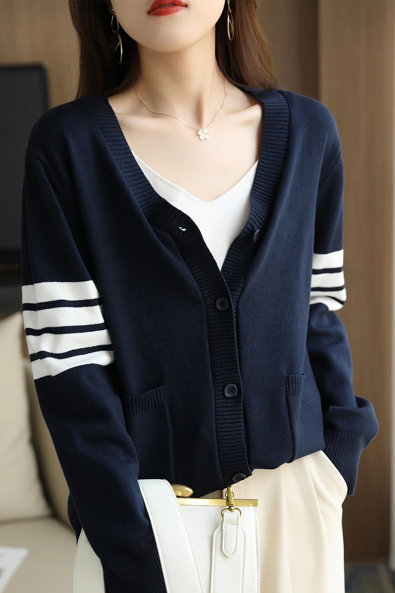 

Women Cashmere Sweater Autumn / Winter Loose TB Design V-Neck Cashmere Knit Cardigan