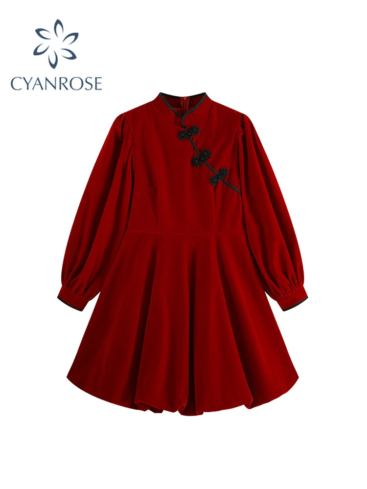 Женское винтажное платье-Ципао с пышными рукавами и воротником-стойкой | Женская