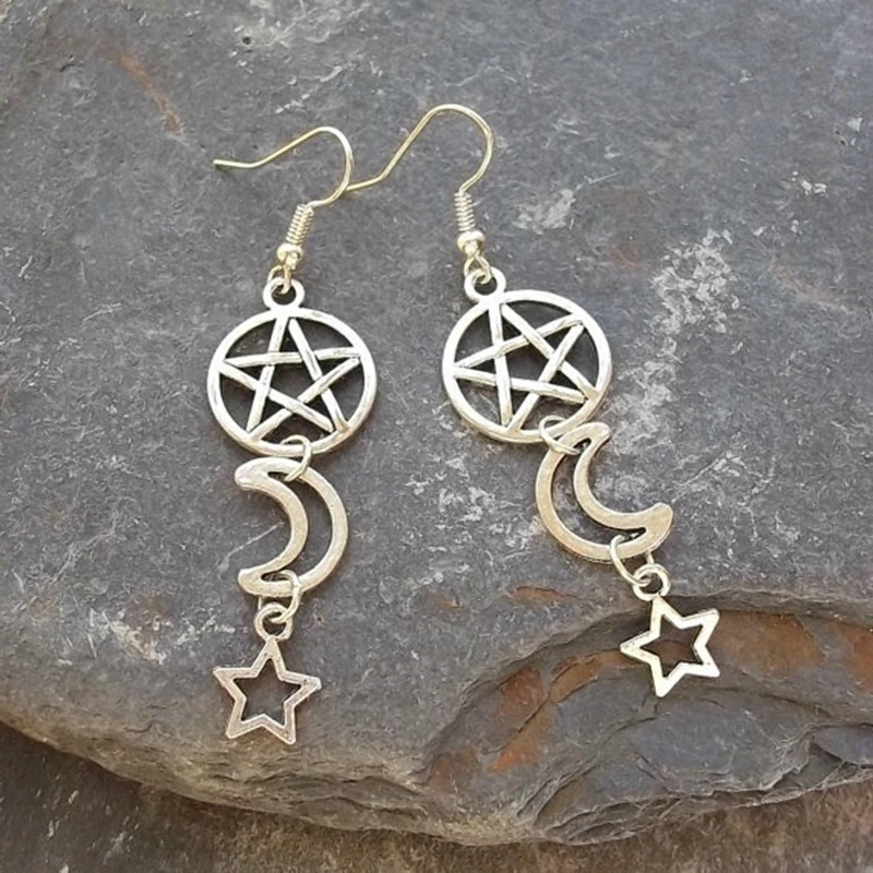 Серьги Moons & Stars серьги пентаграмма Викка языческие в готическом стиле