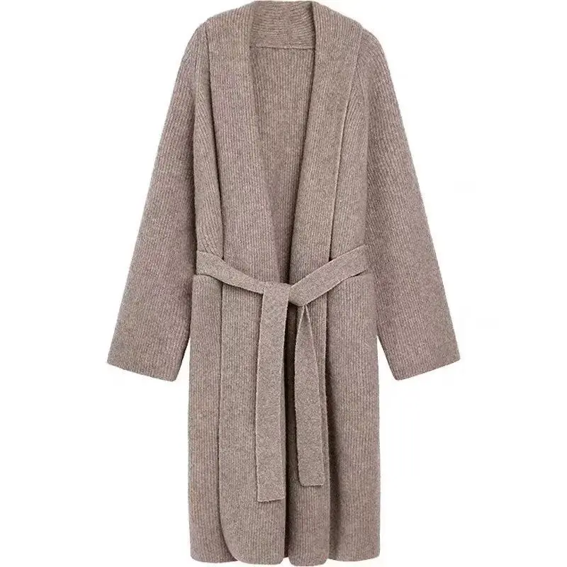 

2021 Autumn Winter Women Long Sleeve Sweater Lace-up Oversized Long Cardigans Female Casual Thick Loose Warm Knit Coats Black
