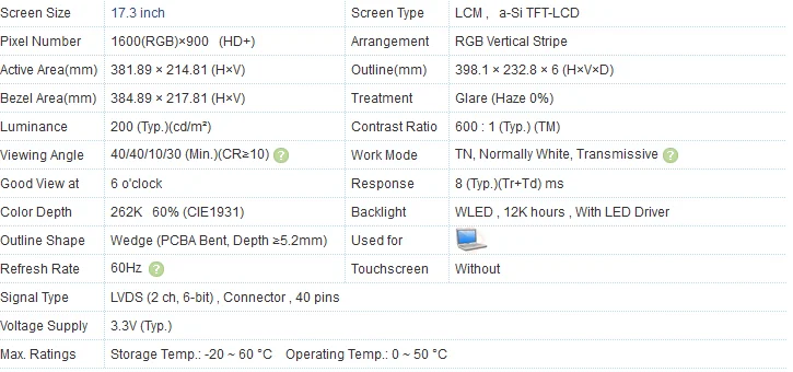 TTLCD экран ноутбука 17,3 дюймов 1600x900 правый разъем Совместимые модели LP173WD1-TLC1 LP173WD1-TLC2 B173RW01 V0 N173O6-L01