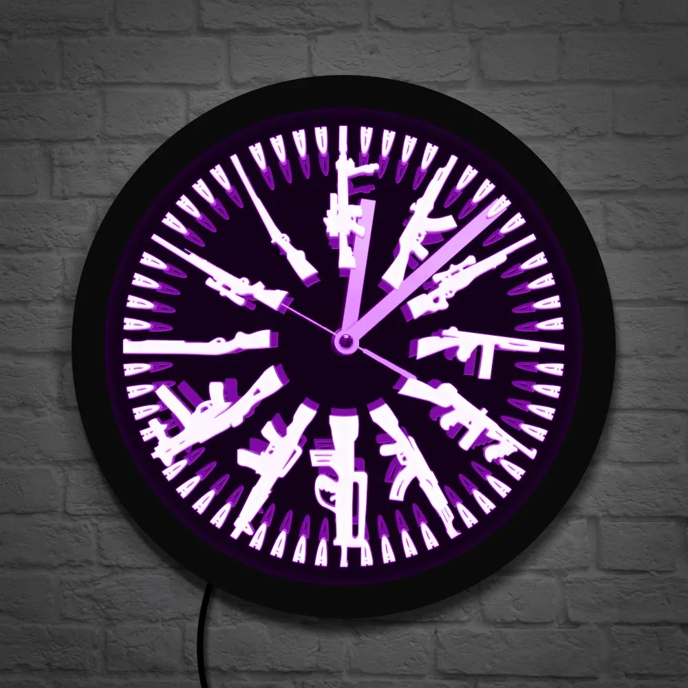 Bullets Time LED Neon Sign Wall Clock Military Weapons Home 