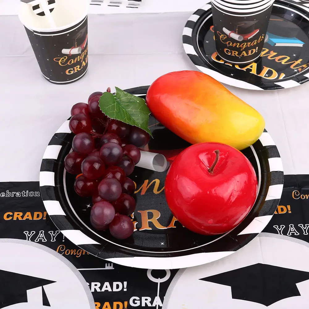

1 Set of 54Pcs Graduation Season Theme Printed Dining Table Set Dessert Table Decor Creative Tableware Birthday Party Supplies D