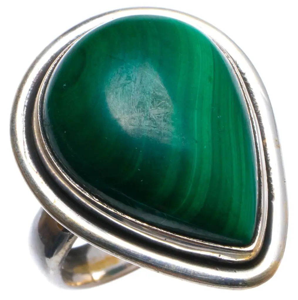 Оригинальное серебряное кольцо ручной работы из натурального малахита