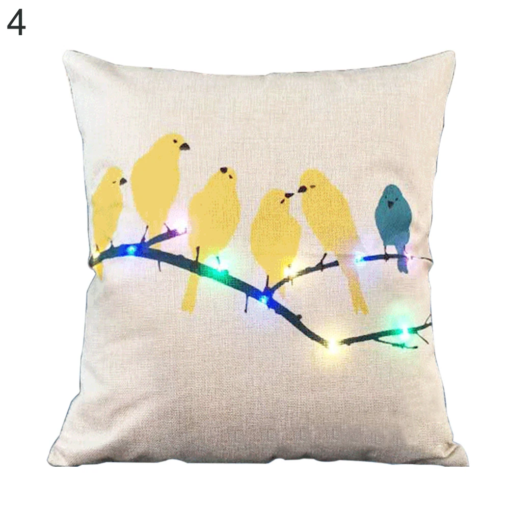 С принтом милой птички Подушка Чехол светодиодный освещение льняная Пояс