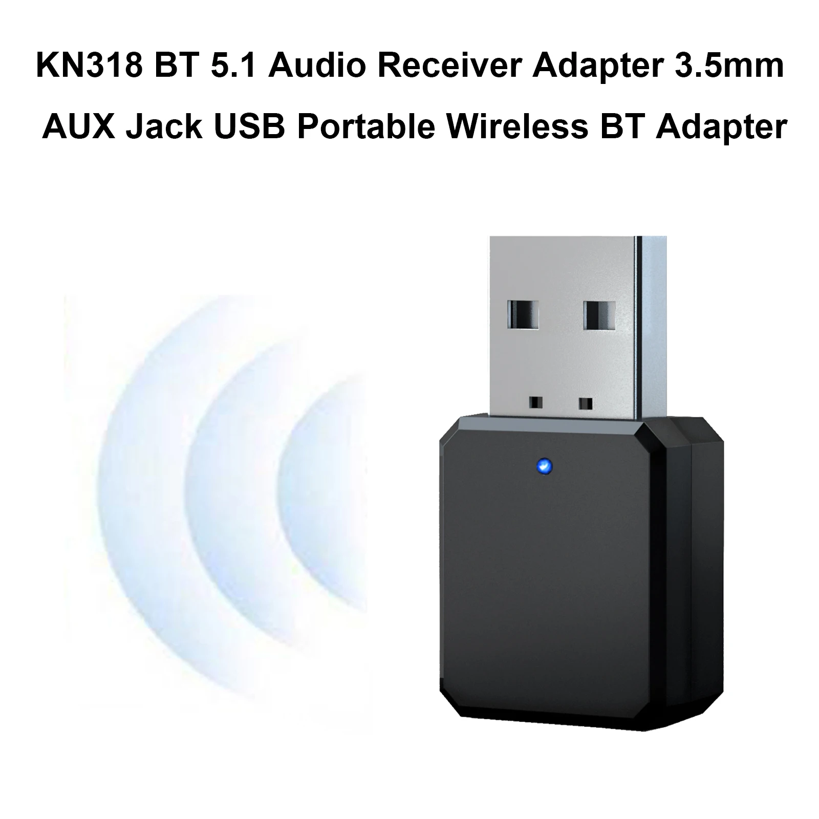 KN318 BT 5.1 Audio Receiver Adapter 3.5mm AUX Jack USB Dongle Music Portable Wireless For Car PC TV Headphones | Электроника
