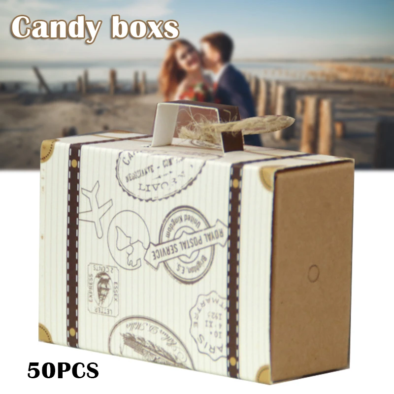 50 шт мини чемодан Форма коробка для конфет в винтажном стиле Из крафт бумаги с