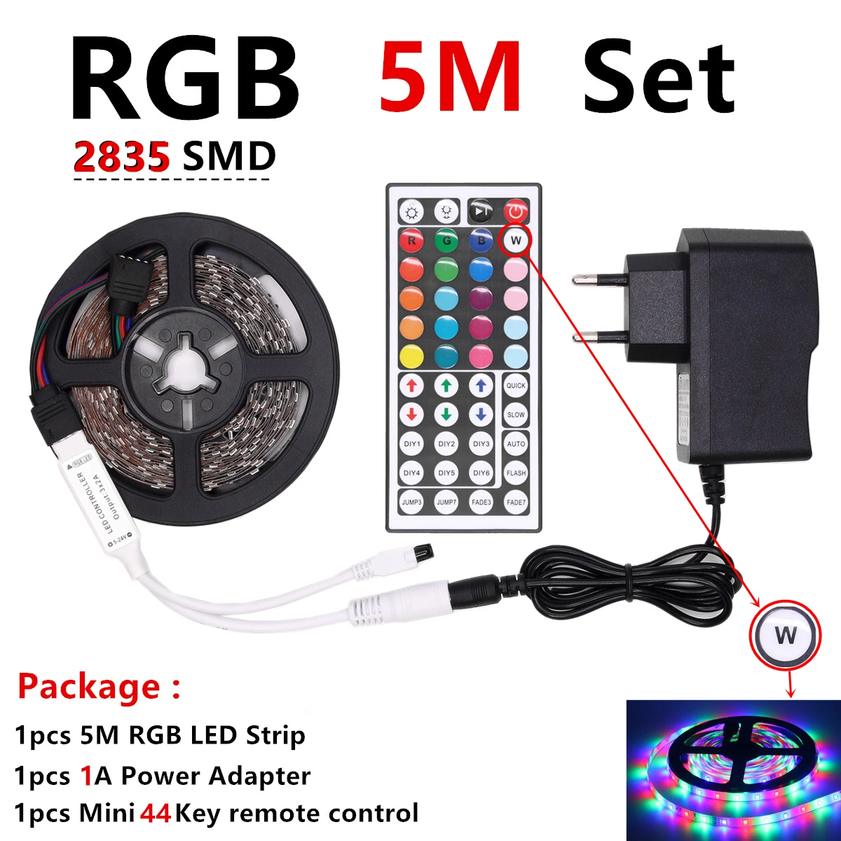 RGB Светодиодная лента RGB 5050 SMD 2835 гибкая лента светодиод RGB 5 м 10 М лента диод DC 12 В адаптер дистанционного управления