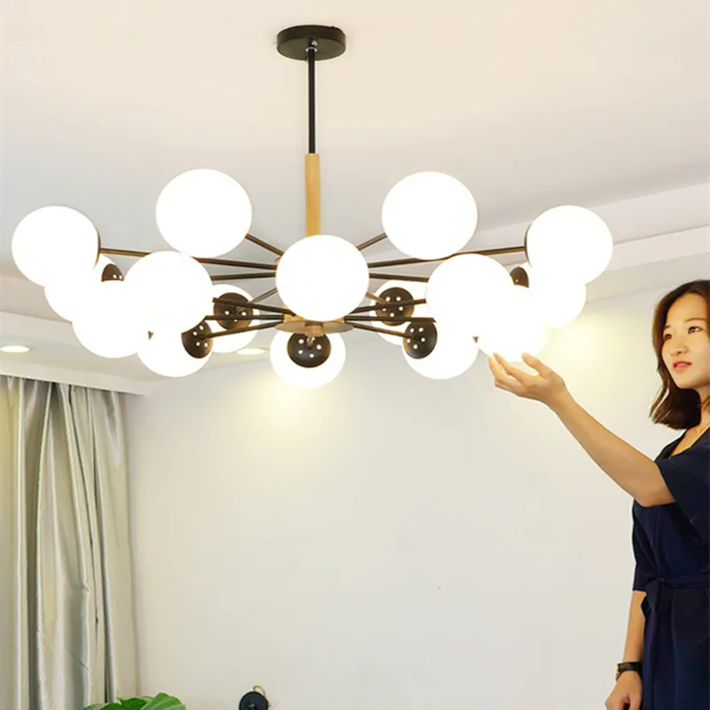 Nodic деревянная люстра индустриальный Лофт deco стекло пузыри Спальня гостиной