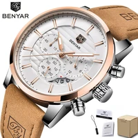 luxury benyar fashion frosted watch mens stainless steel watch casual sports watches top leather quartz wristwatches with box