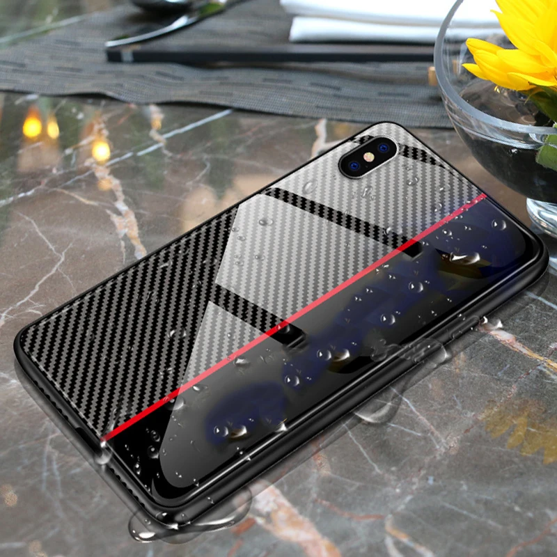 Чехол из закаленного стекла 9H для iPhone 11, 7, 8, 6 S, x, xr, xsmax, чехол для телефона с узором из углеродного волокна, подходит для iPhone11promax, 7 p, чехол для телефона