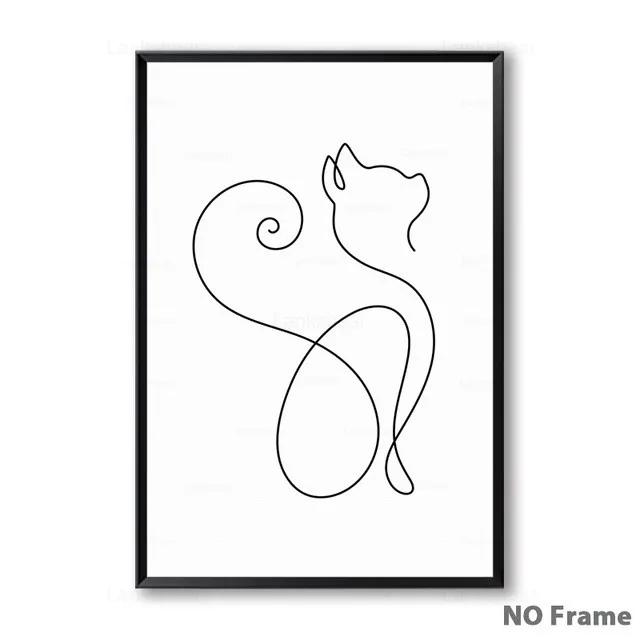 Минимализм с абстрактными линиями кривой животных кошка холст художественный