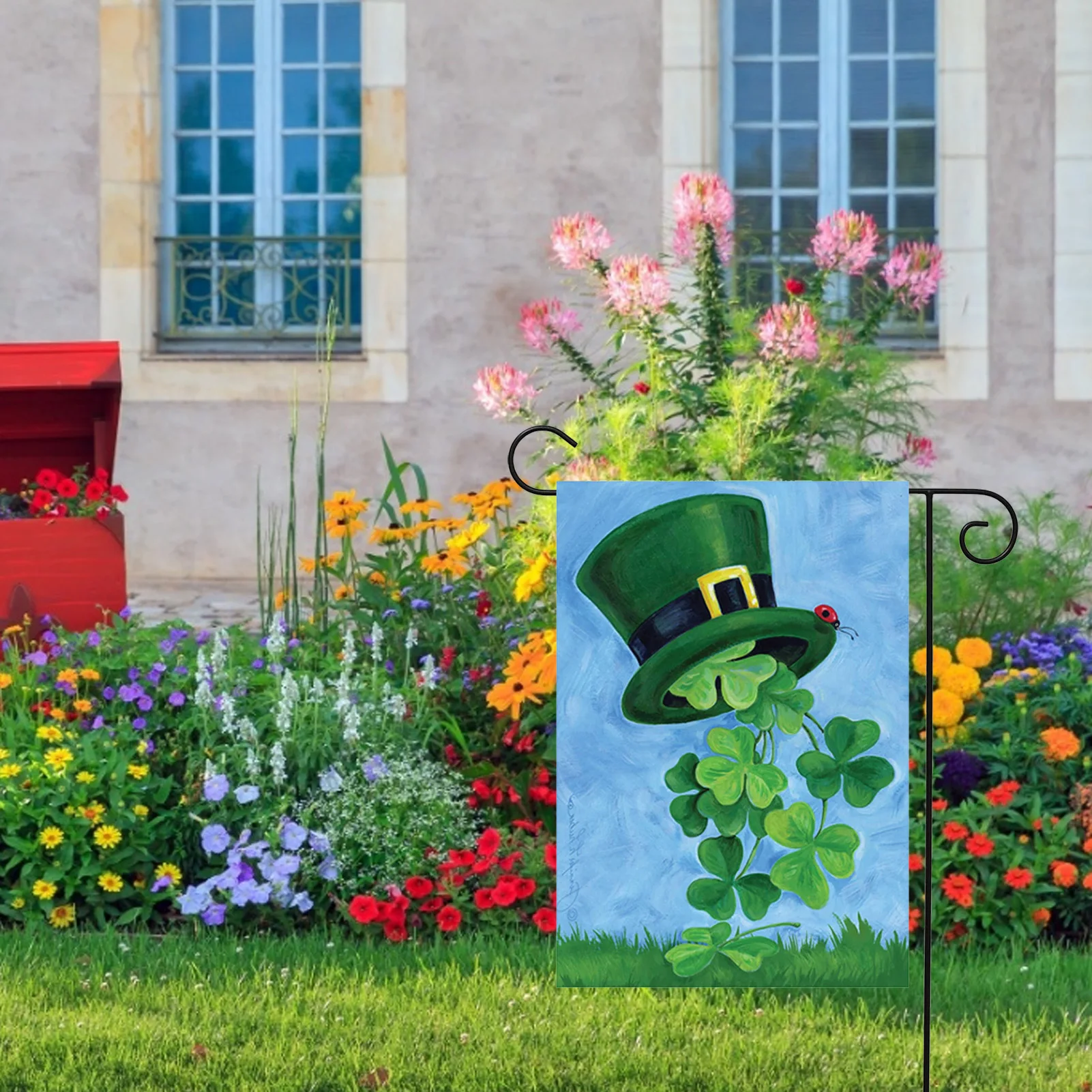 

St Patricks Day Garden Flag Shamrock Flag Outdoor Yard Decor Flax Banner Party Banner Flags DIY Festival Decoration
