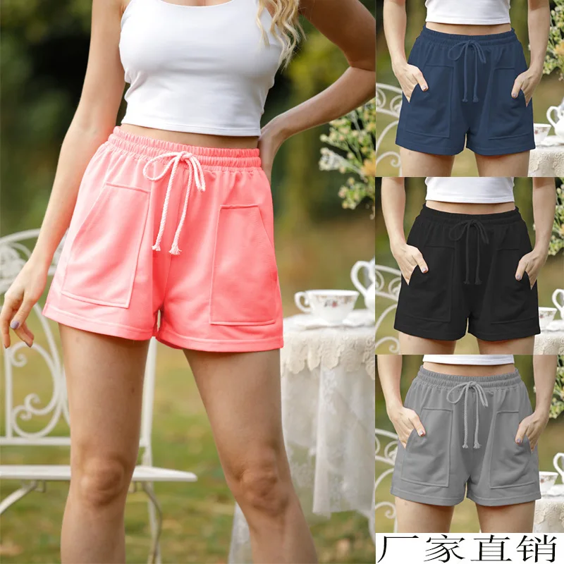 

Shorts for Women Pink Pockets Elastic Waist Womens Clothing 2021 Summer Plus Size Black Shorts Sexy