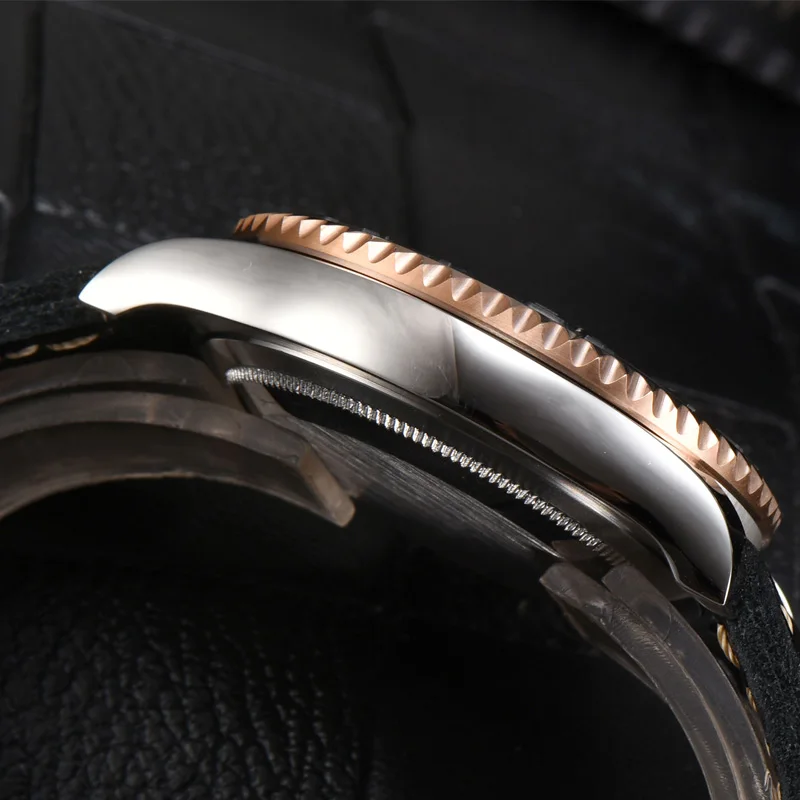 

New Parnis 40MM Dial Automatic Mechanical Men's Watch Diver Miyota 8215 Men Watches Sapphire Black Leather Strap Man Clock 2019