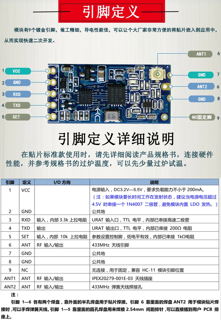 HC 12 433Mhz SI4463 беспроводной модуль последовательного порта 1000M заменить Bluetooth