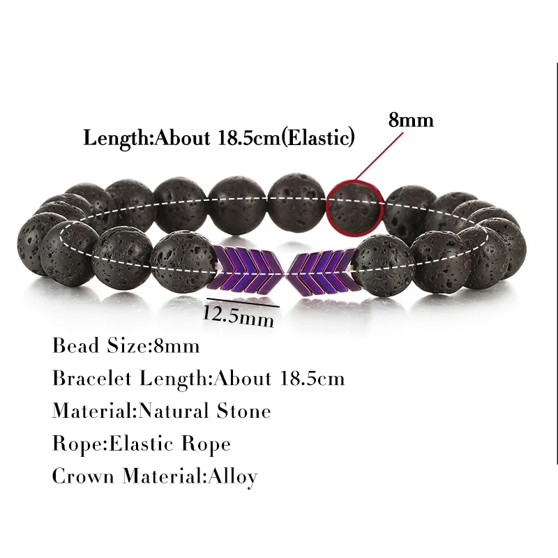 

8mm Lava Rock Bead Bracelets Charm Hematite Arrow Oil Diffuser Natural Stone Bracelet Bangle Yoga Elastic Jewelry for Women Men