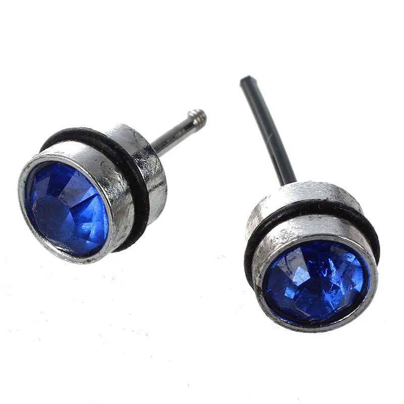 Крутые мужские серьги гвоздики из нержавеющей стали с синим