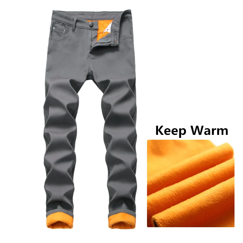 2022 Winter Solid Fleece Warm Men Slim Padded Jeans Trousers Hip Hop Pencil Women Vintage Denim Pants For Teens Pantalon Homme