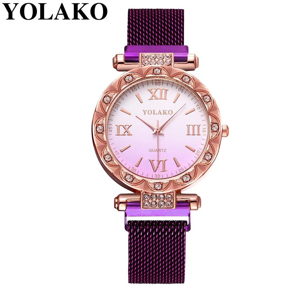Фиолетовый Женские часы montre femme, кварцевые часы из нержавеющей стали, женские часы с магнитной пряжкой и градиентом, часы с циферблатом bayan kol saati - Цвет: Фиолетовый