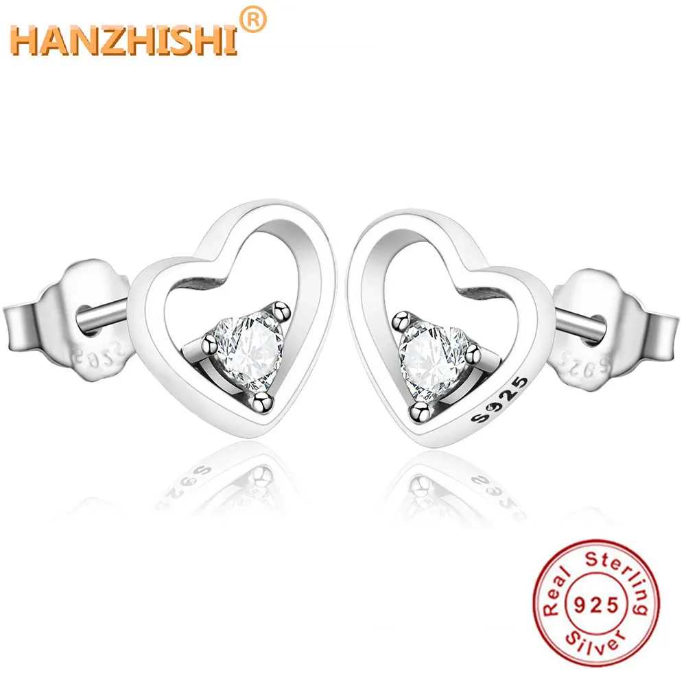 Женские серьги гвоздики из стерлингового серебра 925 пробы с двойным сердцем и