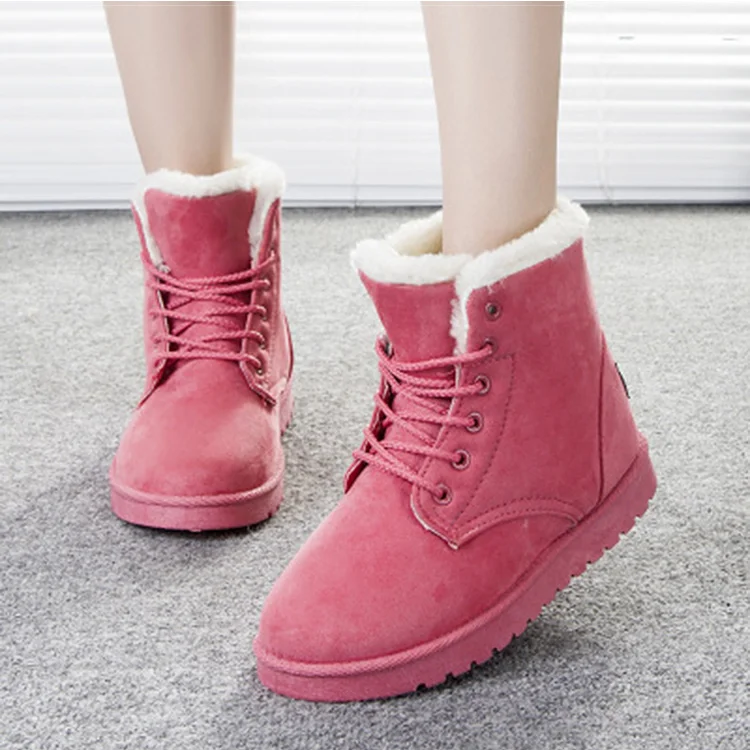 Pink Женские ботинки; плюшевые зимние ботинки; зимняя обувь из искусственной замши; женские классические зимние ботинки; женские ботильоны; botas Mujer - Цвет: Pink