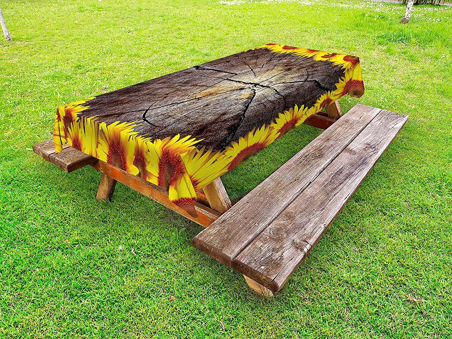 Скатерть с рисунком подсолнуха отрезная деревянная пень семена дерева ствол