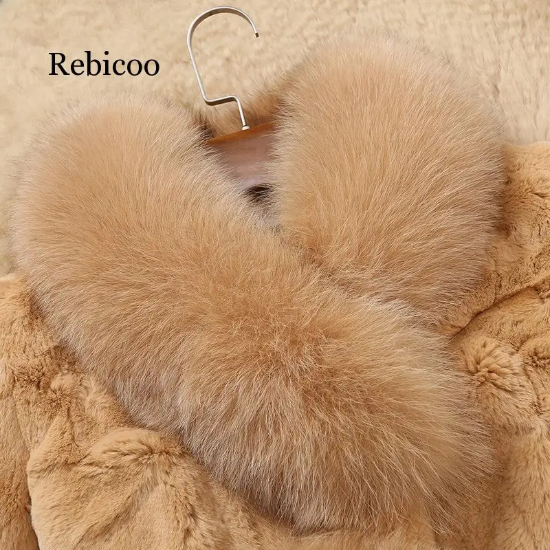 

2019 imitation fox fur collar whole leather rabbit fur imitation fur coat in the long section of the lady was thin coat fashion