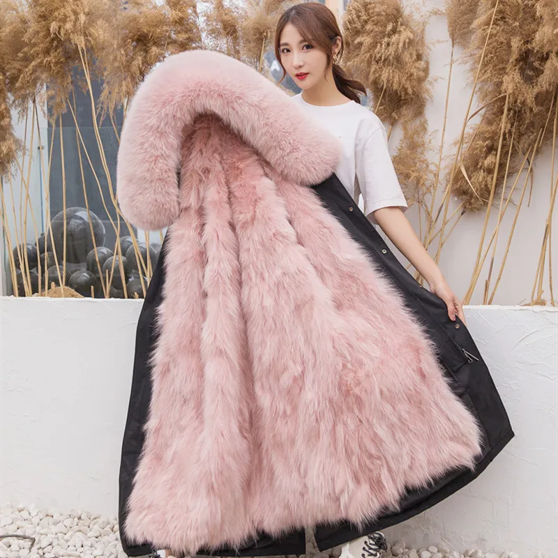 2020 New Fashion Women's Natural Fur Coat Fox Fur Hoodies Raccoon Hair Liner Long Warm Parkas for Female Plus Big Size XXXL 3XL