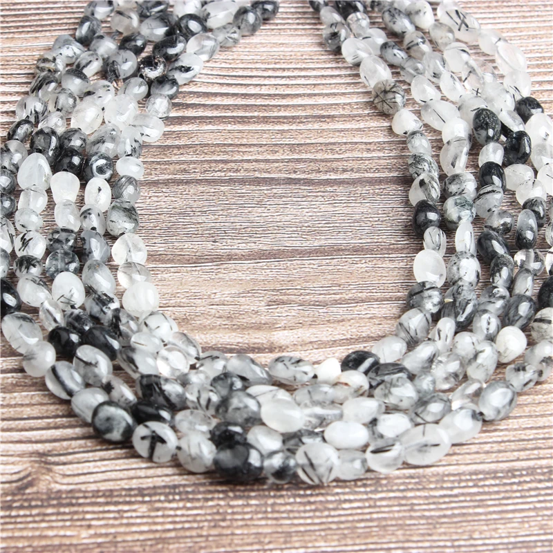 Светлые кварцевые бусины с черными волосами Lan Li естественный неправильной формы