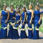 Женское платье подружки невесты, длинное синее платье в пол с открытым плечом, для свадебной вечеринки, стильное платье, в стиле русалки