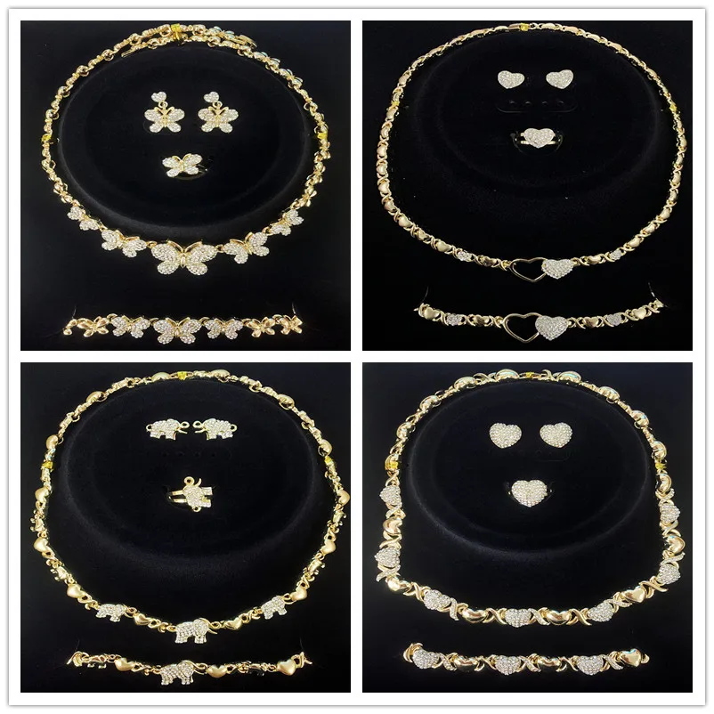 

UPS Fast ship 12 Set/Lot women jewelry set 14K gold plated XOXO Necklace sets Earrings Bridal jewelry sets Nigerian