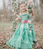 green boho flower girl dresses for wedding lace ruffles a line girls birthday party gowns halter first communion dress