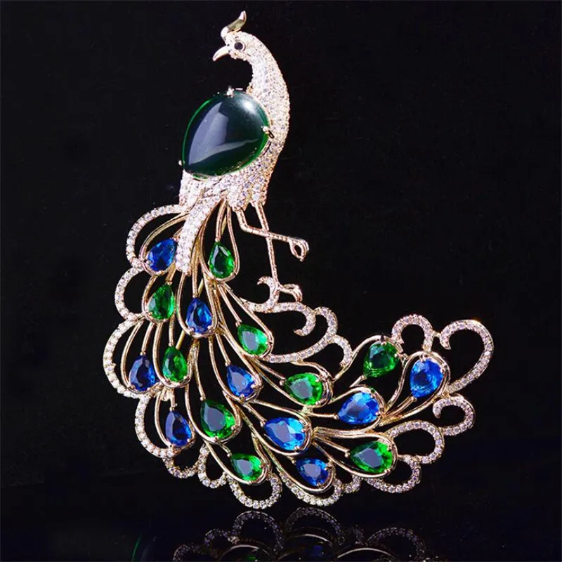 2019 Роскошные AAA циркон Павлин открытие стразы брошь булавки Винтаж Кристалл Peahen