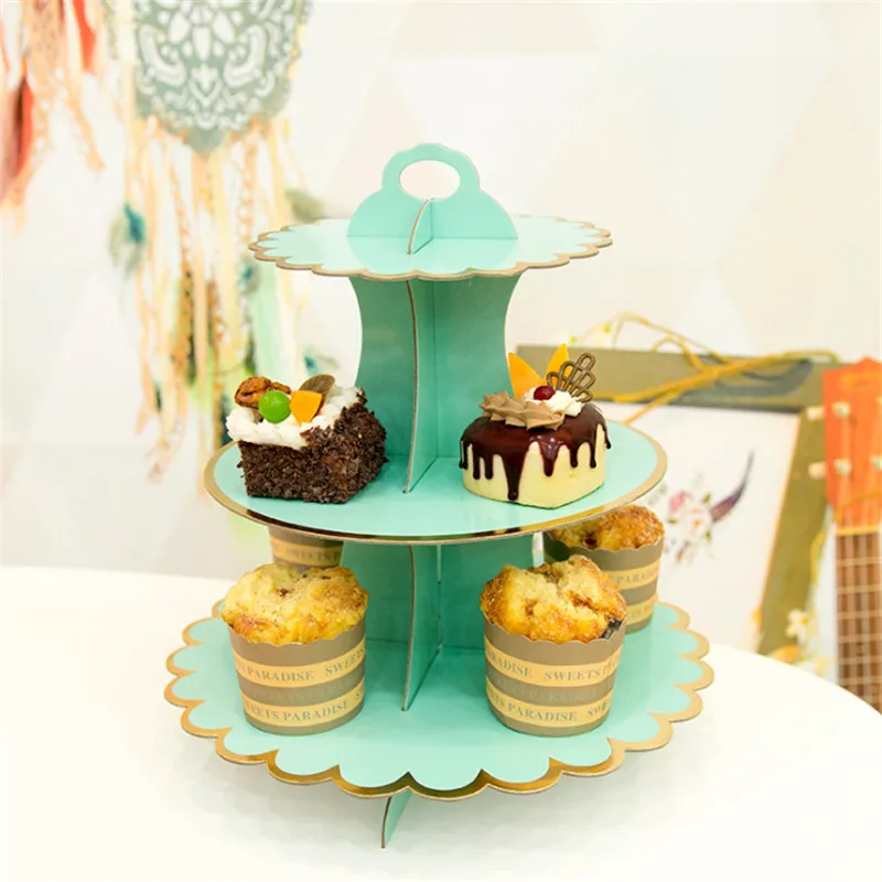 

3-Слои стенд кекса круглый картон торт складной держатель для вечеринки в честь рождения ребенка день рождения Свадебная вечеринка Декор де...