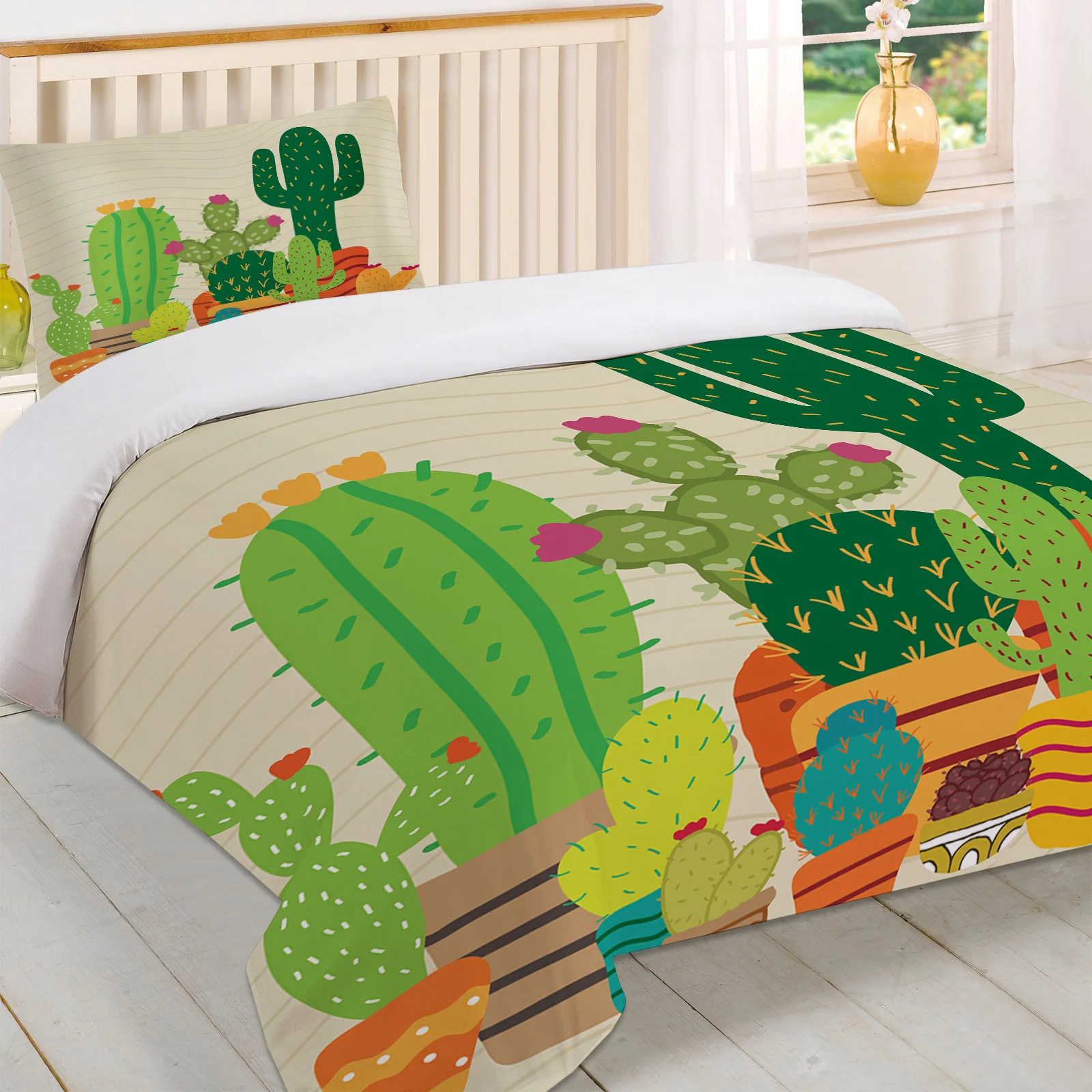 Пододеяльник в горшке с изображением кактуса растений суккулентов наволочка