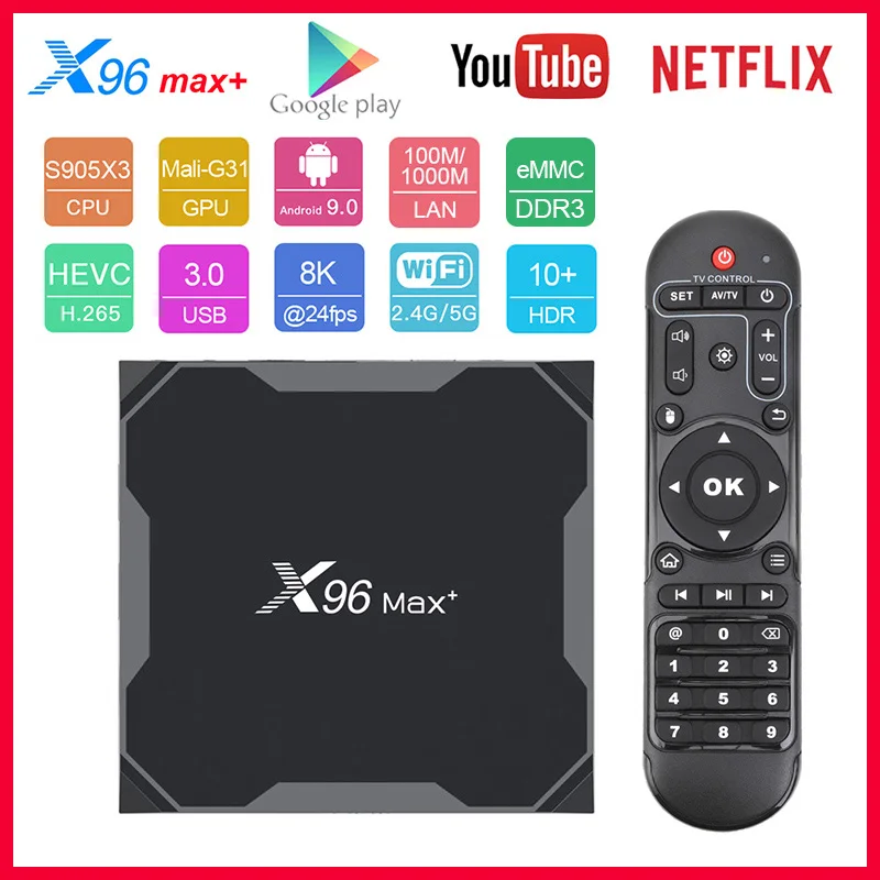 ТВ-приставка X96 Max Plus на Android ТВ-Приставка Smart TV S905X3 BT 4 1 H.265 4K медиаплеер 1000 м